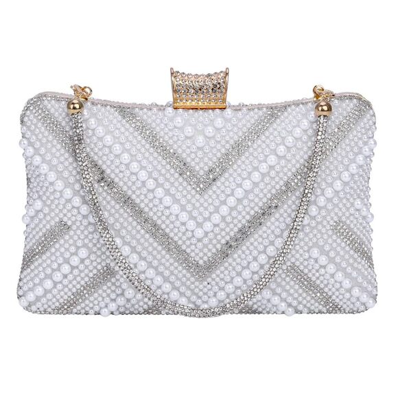 Chic Diary Pearl Evening Clutch - Sparkling Rhinestone Handbag - Picture 1 of 9